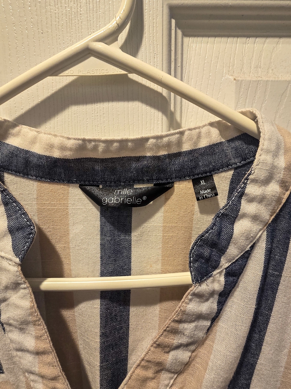 Mlle Gabrielle Striped Popover Top in Blue and Cream - Picture 4 of 4
